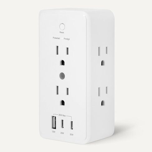 Amazon Basics Wall Mount Surge Protector Power Strip with 9-in-1 Hub, 1080 Joules, 6 AC Outlets, 1 USB-A and 2 USB-C (20W Fast Charging), White in Saudi Arabia