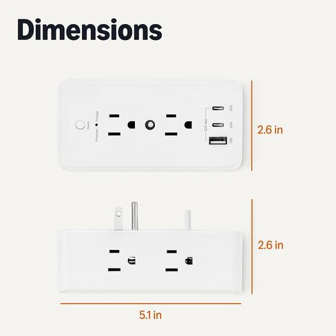 Amazon Basics Wall Mount Surge Protector Power Strip with 9-in-1 Hub, 1080 Joules, 6 AC Outlets, 1 USB-A and 2 USB-C (20W Fast Charging), White in Saudi Arabia