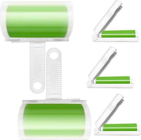 Sticky Lint Roller 5 Pack, Reusable Washable Lint Roller Pet Hair Remover Cleaner with Cover for Clothes, Pet Hairs, Carseats, Include Medium/Small Size (Green) in Kuwait