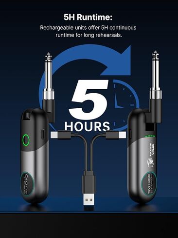 نظام جيتار لاسلكي، جهاز استقبال إرسال جيتار لاسلكي SWIFF AUDIO مع 10 قنوات، تصميم واجهة مزدوجة نظام جيتار لاسلكي لأجهزة صوت 6.35 مم/3.5 مم in Kuwait