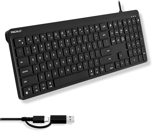 Macally USB C Wired Keyboard for Mac (USB C + USB A) – Full Size Keyboard with 22 Shortcuts, Quiet Typing, for MacBook, iMac, Mac mini, iPad – White in Saudi Arabia