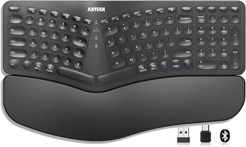 Arteck Ergonomic Keyboard with Cushioned Wrist Palm Rest, Multi-Device Wireless Bluetooth with USB-A USB-C Receiver Comfortable Ergonomic Split Keyboard, for Windows Computer Laptop PC Tablet in Saudi Arabia