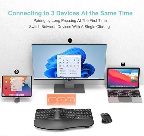 Arteck Ergonomic Keyboard with Cushioned Wrist Palm Rest, Multi-Device Wireless Bluetooth with USB-A USB-C Receiver Comfortable Ergonomic Split Keyboard, for Windows Computer Laptop PC Tablet in Saudi Arabia