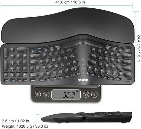 Arteck Ergonomic Keyboard with Cushioned Wrist Palm Rest, Multi-Device Wireless Bluetooth with USB-A USB-C Receiver Comfortable Ergonomic Split Keyboard, for Windows Computer Laptop PC Tablet in Saudi Arabia