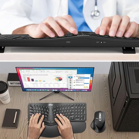 Arteck Ergonomic Keyboard with Cushioned Wrist Palm Rest, Multi-Device Wireless Bluetooth with USB-A USB-C Receiver Comfortable Ergonomic Split Keyboard, for Windows Computer Laptop PC Tablet in Saudi Arabia