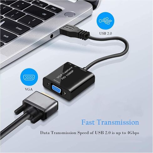 Video Capture Card, VGA to USB Capture Adapter with Microphone Input, HD 1080P Video Adapter with OTG Cable, for Live Broadcast, Wii U, Laptops, Monitors, Video Conferencing and Games in Saudi Arabia