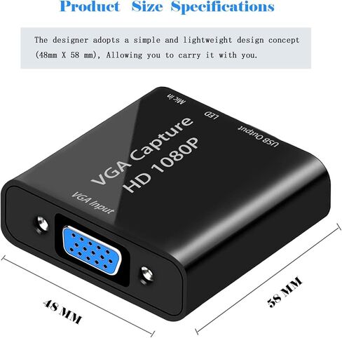 Video Capture Card, VGA to USB Capture Adapter with Microphone Input, HD 1080P Video Adapter with OTG Cable, for Live Broadcast, Wii U, Laptops, Monitors, Video Conferencing and Games in Saudi Arabia