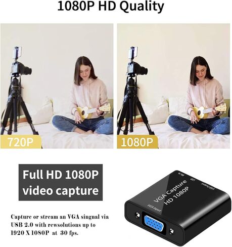 Video Capture Card, VGA to USB Capture Adapter with Microphone Input, HD 1080P Video Adapter with OTG Cable, for Live Broadcast, Wii U, Laptops, Monitors, Video Conferencing and Games in Saudi Arabia