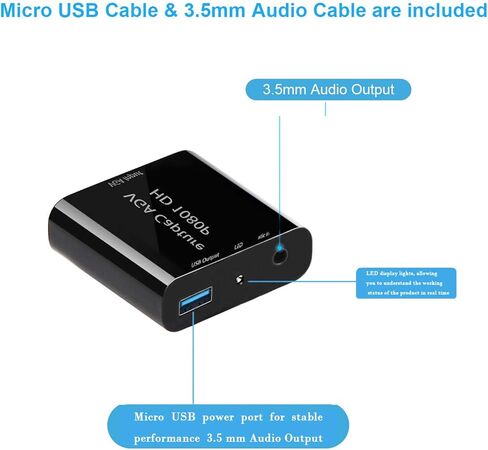 Video Capture Card, VGA to USB Capture Adapter with Microphone Input, HD 1080P Video Adapter with OTG Cable, for Live Broadcast, Wii U, Laptops, Monitors, Video Conferencing and Games in Saudi Arabia