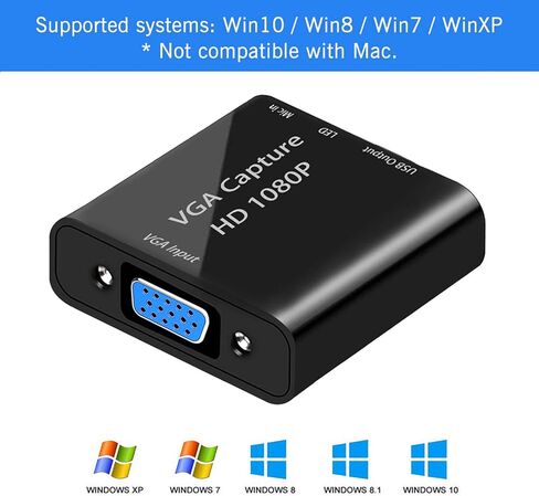 Video Capture Card, VGA to USB Capture Adapter with Microphone Input, HD 1080P Video Adapter with OTG Cable, for Live Broadcast, Wii U, Laptops, Monitors, Video Conferencing and Games in Saudi Arabia
