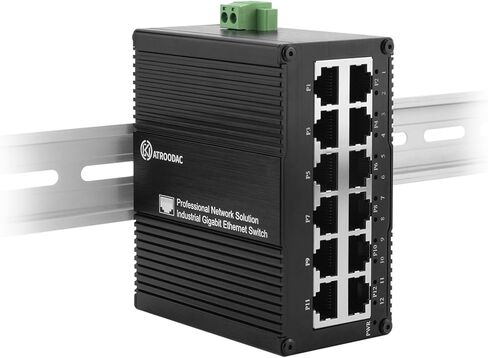 محول جيجابت إيثرنت 12 منفذًا، محول شبكة صناعية غير مُدارة، مدخل طاقة مزدوج (USB-C 5V/DC 9-56V)، 10/100/1000 ميجابت في الثانية، التوصيل والتشغيل، DIN-Rail وحامل الحائط، للمنزل والمكتب والأتمتة in Saudi Arabia