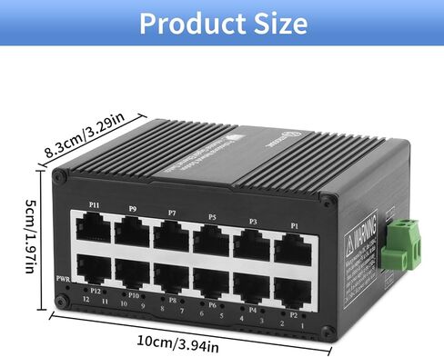 محول جيجابت إيثرنت 12 منفذًا، محول شبكة صناعية غير مُدارة، مدخل طاقة مزدوج (USB-C 5V/DC 9-56V)، 10/100/1000 ميجابت في الثانية، التوصيل والتشغيل، DIN-Rail وحامل الحائط، للمنزل والمكتب والأتمتة in Saudi Arabia