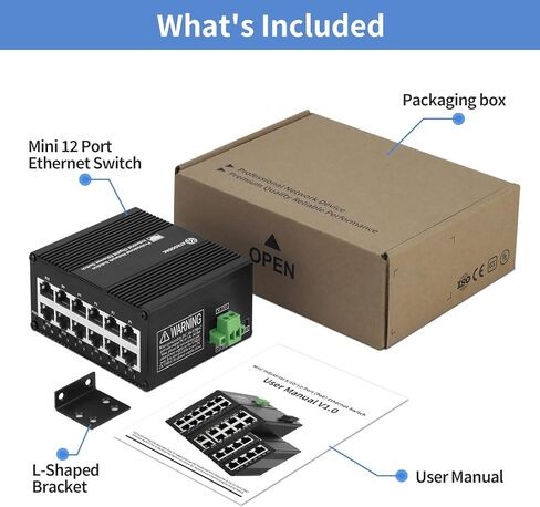 محول جيجابت إيثرنت 12 منفذًا، محول شبكة صناعية غير مُدارة، مدخل طاقة مزدوج (USB-C 5V/DC 9-56V)، 10/100/1000 ميجابت في الثانية، التوصيل والتشغيل، DIN-Rail وحامل الحائط، للمنزل والمكتب والأتمتة in Saudi Arabia