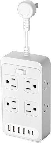 Short Extension Cord 0.3ft Power Strip-8 AC & 6 USB Ports(2 USB C), Multi Plug Outlet Extender, Non-Surge Protection for Cruise Travel Home Office Dorm Hotel in Saudi Arabia