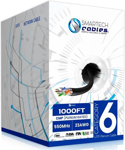 كابل كات6 بلينوم 1000 قدم | 23 AWG، 10 جيجابت في الثانية، UTP، 550 ميجاهرتز، 4 أزواج، صندوق سهل السحب | كابل إيثرنت Cat 6 عالي السرعة مُصنف CMP للشبكات السكنية والتجارية | أبيض in Kuwait