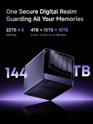 MINISFORUM N5 Air NAS مع AMD Ryzen 7 255، 2X SODIMM DDR5-5600MHz، 64 جيجابايت SSD، 1xHDMI+2xUSB4، فتحة 5X HDD، فتحات M.2 2230/2280/22110/U.2، منفذ 5GbE+10GbE LAN، دعم RAID NAS in Saudi Arabia