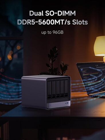 MINISFORUM N5 Air NAS مع AMD Ryzen 7 255، 2X SODIMM DDR5-5600MHz، 64 جيجابايت SSD، 1xHDMI+2xUSB4، فتحة 5X HDD، فتحات M.2 2230/2280/22110/U.2، منفذ 5GbE+10GbE LAN، دعم RAID NAS in Saudi Arabia