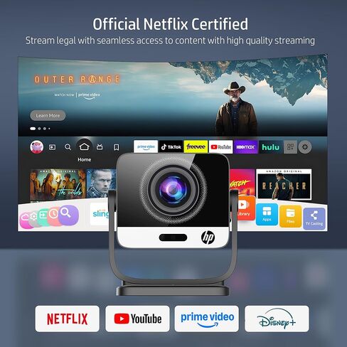 تطبيق HP MC475 المرخص رسميًا، جهاز عرض صغير أصلي بدقة 1080 بكسل عالي الدقة مع واي فاي وبلوتوث، جهاز عرض محمول يدعم 4K، تركيز تلقائي، جهاز عرض أفلام ذكي قصير المدى للأماكن الخارجية وغرفة النوم in Kuwait