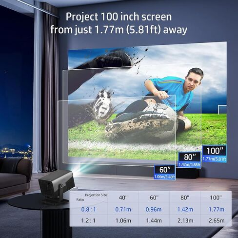 تطبيق HP MC475 المرخص رسميًا، جهاز عرض صغير أصلي بدقة 1080 بكسل عالي الدقة مع واي فاي وبلوتوث، جهاز عرض محمول يدعم 4K، تركيز تلقائي، جهاز عرض أفلام ذكي قصير المدى للأماكن الخارجية وغرفة النوم in Kuwait