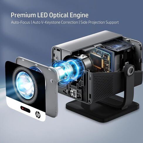 تطبيق HP MC475 المرخص رسميًا، جهاز عرض صغير أصلي بدقة 1080 بكسل عالي الدقة مع واي فاي وبلوتوث، جهاز عرض محمول يدعم 4K، تركيز تلقائي، جهاز عرض أفلام ذكي قصير المدى للأماكن الخارجية وغرفة النوم in Kuwait