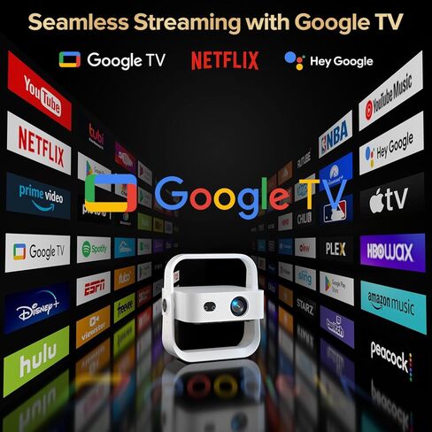 جهاز عرض [تلفزيون Google مرخص رسميًا]، جهاز عرض ذكي 4K&1080P مع واي فاي وبلوتوث، التركيز التلقائي وحجر المفاتيح، جهاز عرض فيديو فيلم التحكم الصوتي، جهاز عرض منزلي مع حامل دوار 360 درجة in Kuwait