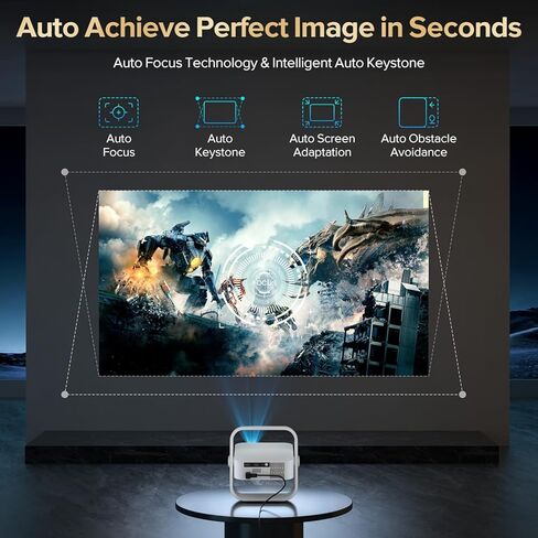 جهاز عرض [تلفزيون Google مرخص رسميًا]، جهاز عرض ذكي 4K&1080P مع واي فاي وبلوتوث، التركيز التلقائي وحجر المفاتيح، جهاز عرض فيديو فيلم التحكم الصوتي، جهاز عرض منزلي مع حامل دوار 360 درجة in Kuwait