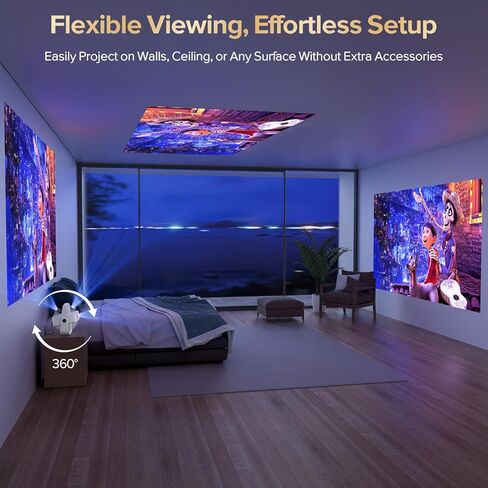جهاز عرض [تلفزيون Google مرخص رسميًا]، جهاز عرض ذكي 4K&1080P مع واي فاي وبلوتوث، التركيز التلقائي وحجر المفاتيح، جهاز عرض فيديو فيلم التحكم الصوتي، جهاز عرض منزلي مع حامل دوار 360 درجة in Kuwait