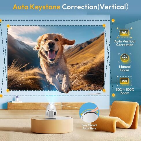[180°Adjustable Stand] Smart Mini Projector with Android TV Phone Holder Upgraded Vacuum Magnetic Phone Holder, Auto Keystone, Portable Ceiling Projector for iOS and Android. in Saudi Arabia