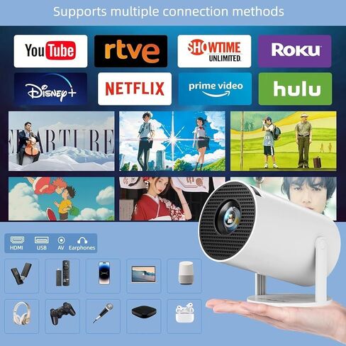 [180°Adjustable Stand] Smart Mini Projector with Android TV Phone Holder Upgraded Vacuum Magnetic Phone Holder, Auto Keystone, Portable Ceiling Projector for iOS and Android. in Saudi Arabia
