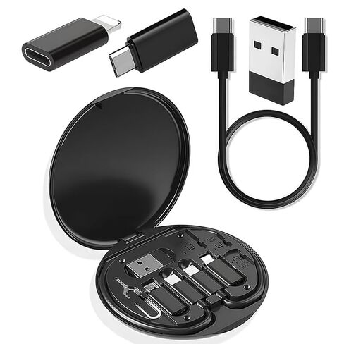 Data Cable Storage Box Adaptor for USB-C and Micro-USB Devices Data Transfer Contains Cable Slot for Traveling (Black) in Saudi Arabia