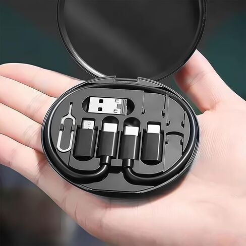 Data Cable Storage Box Adaptor for USB-C and Micro-USB Devices Data Transfer Contains Cable Slot for Traveling (Black) in Saudi Arabia