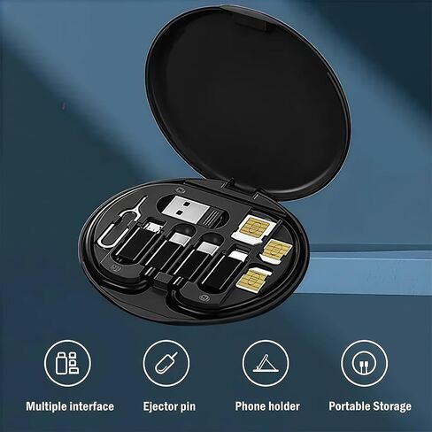 Data Cable Storage Box Adaptor for USB-C and Micro-USB Devices Data Transfer Contains Cable Slot for Traveling (Black) in Saudi Arabia