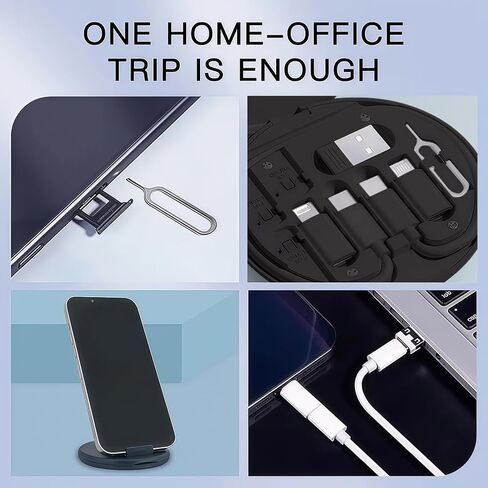 Data Cable Storage Box Adaptor for USB-C and Micro-USB Devices Data Transfer Contains Cable Slot for Traveling (Black) in Saudi Arabia