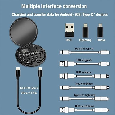 Data Cable Storage Box Adaptor for USB-C and Micro-USB Devices Data Transfer Contains Cable Slot for Traveling (Black) in Saudi Arabia