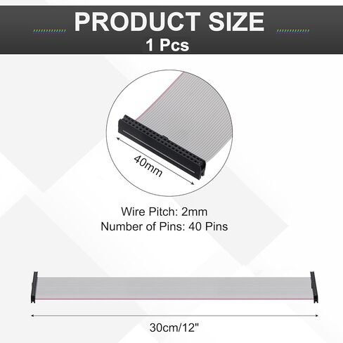 MECCANIXITY IDC Connector Flat Ribbon Cable, 40 Pins 2mm Pitch 30cm Length FC to FC Dual Female Connector Flat Ribbon Cable Wire for Industrial Electronics, Gray in Saudi Arabia