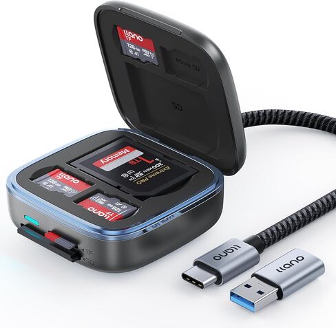محول قارئ بطاقات llano SD&Micro SD، حامل قارئ بطاقات الذاكرة TF 3.0 مع تخزين بطاقات 6 فتحات، التوصيل والتشغيل، F18 2 في 1 USB C 3.0 قارئ البطاقات الذكية لأجهزة Mac وWindows وAndroid وLinux، أسود in Saudi Arabia