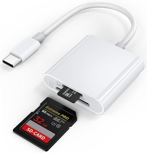 قارئ بطاقة SD USB C لهاتف iPhone 15-17، محول كاميرا رقمية لتحميل/نقل الصور، كاميرا رقمية إلى هاتف من النوع C يدعم بطاقة SD / بطاقة Mirco SD لهاتف iPhone 15-17PM، iPad Pro، Kodak Pixpro-White in Saudi Arabia