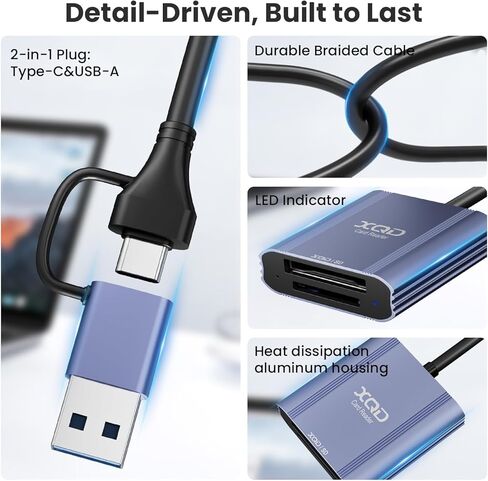 XQD Card Reader - Aluminum 2 in 1 XQD/SD Memory Card Adapter for iPhone 17/16/15 Windows Mac OS Android, 5Gpbs USB 3.0 XQD Reader Support Sony G/M Series, Lexar 2933x/1400x USB Mark XQD Card in Saudi Arabia