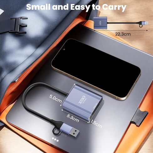 XQD Card Reader - Aluminum 2 in 1 XQD/SD Memory Card Adapter for iPhone 17/16/15 Windows Mac OS Android, 5Gpbs USB 3.0 XQD Reader Support Sony G/M Series, Lexar 2933x/1400x USB Mark XQD Card in Saudi Arabia