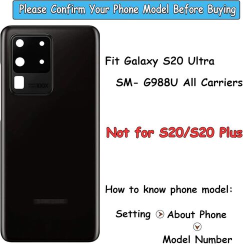 Galaxy S20 Ultra Back Glass Replacement for Samsung Galaxy S20 Ultra G988U All Carriers Housing Door Back Rear Cover with Pre-Installed Camera Lens and Adhesive with Tools(Cosmic Black) in Saudi Arabia