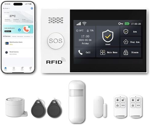 Home Security Systems,Motion Detector,Door Alarm Sensors,Villa,Remote,Compatible with Alexa and Google,Wireless Alarm System with 4G SMS/Tuya App Instant Alerts No Monthly Fee (D-3-piece Set) in Saudi Arabia