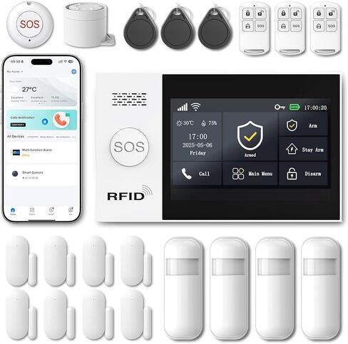 Home Security Systems,Motion Detector,Door Alarm Sensors,Villa,Remote,Compatible with Alexa and Google,Wireless Alarm System with 4G SMS/Tuya App Instant Alerts No Monthly Fee (D-3-piece Set) in Saudi Arabia