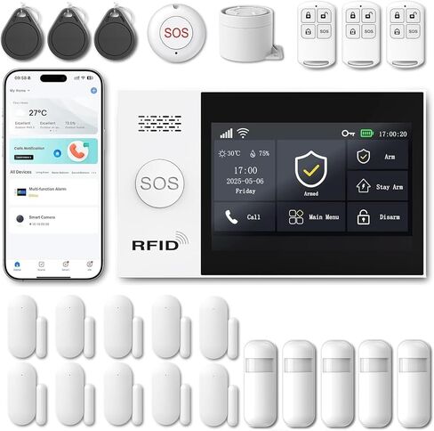 Home Security Systems,Motion Detector,Door Alarm Sensors,Villa,Remote,Compatible with Alexa and Google,Wireless Alarm System with 4G SMS/Tuya App Instant Alerts No Monthly Fee (D-3-piece Set) in Saudi Arabia