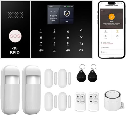 Home Security Systems,Motion Detector,Door Alarm Sensors,Villa,Remote,Compatible with Alexa and Google,Wireless Alarm System with 4G SMS/Tuya App Instant Alerts No Monthly Fee (D-3-piece Set) in Saudi Arabia
