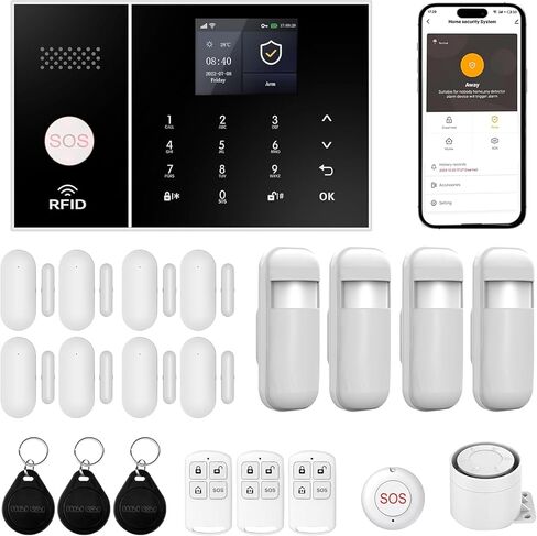 Home Security Systems,Motion Detector,Door Alarm Sensors,Villa,Remote,Compatible with Alexa and Google,Wireless Alarm System with 4G SMS/Tuya App Instant Alerts No Monthly Fee (D-3-piece Set) in Saudi Arabia