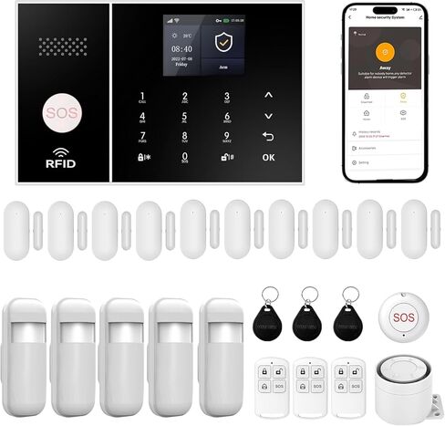 Home Security Systems,Motion Detector,Door Alarm Sensors,Villa,Remote,Compatible with Alexa and Google,Wireless Alarm System with 4G SMS/Tuya App Instant Alerts No Monthly Fee (D-3-piece Set) in Saudi Arabia