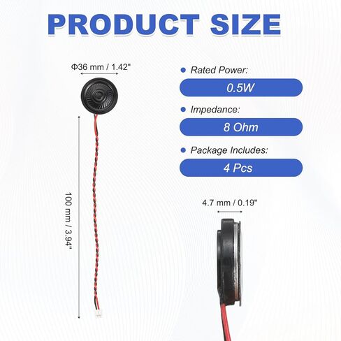 MECCANIXITY Metal Shell Round Internal Magnetic Speakers 1.25mm 36mm Diameter 0.5 W 8 Ohm Iron Shell Small Speakers for Loud Micro Speaker Replacement DVD Multimedia DIY Projects Pack of 4 in Saudi Arabia