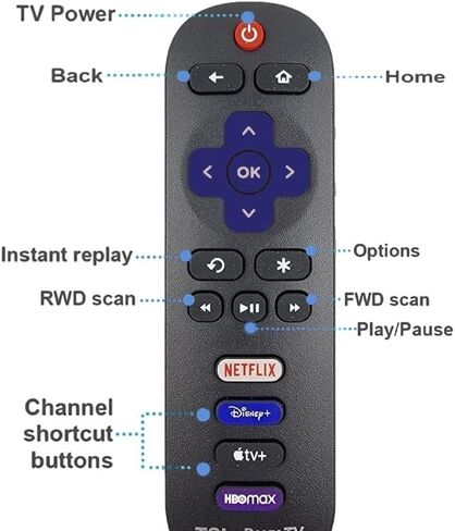 جهاز تحكم عن بعد بديل OEM متوافق مع جميع أجهزة تلفزيون TCL Roku الذكية (يعمل فقط مع تلفزيون TCL Roku، وليس لـ Roku Stick وRoku Box) (Netflix، Disney Plus، Apple TV+، HBO Max) in Saudi Arabia
