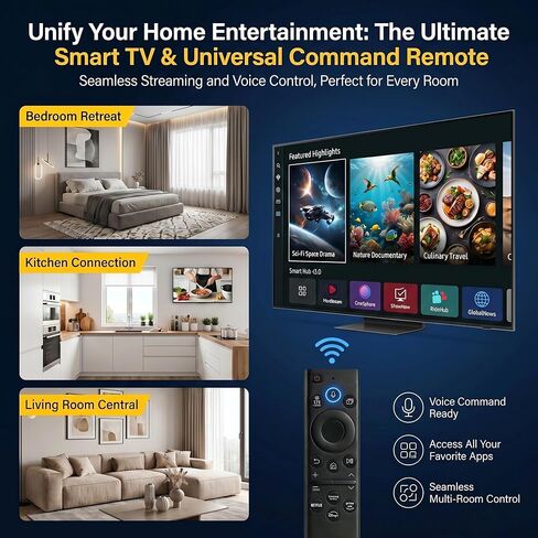 جهاز تحكم عن بعد عالمي لتلفزيون سامسونج الذكي، متوافق مع تلفزيون LED/LCD/بلازما QLED، مع Netflix، Prime Video، أزرار Hulu، التحكم الصوتي. in Kuwait