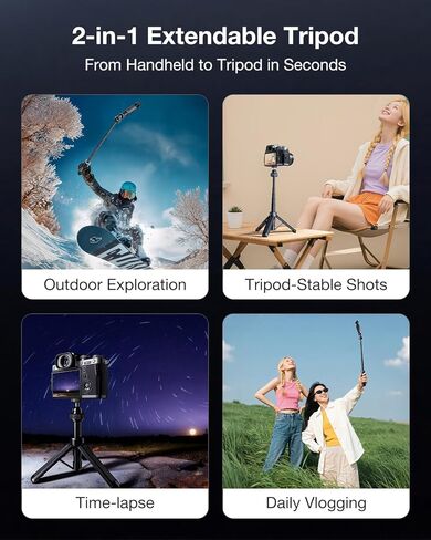 llano 16"/40cm Action Camera Tripod for DJI Osmo Pocket 4/3, Insta360 X5 X4 X3, Gopro Hero13/12, Extendable Mini Tripod with 1/4'' Screw, Small Selfie Stick for Sony, Canon, 360° Ball Head, Black in Saudi Arabia